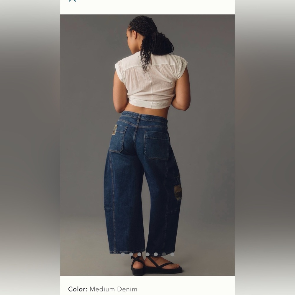 NWT Anthropologie Pilcro Kenna Mid Rise Heritage  Blue Camo Patch Barrel Jeans - Picture 3 of 13